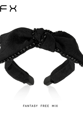 弗弗西FFX立体刺绣蝴蝶结发箍[暗夜蝴蝶]黑色璀璨高颅顶法式头饰