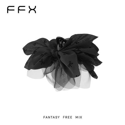 弗弗西FFX[流纱蝶影]多层拼接温柔法式锻面蝴蝶结抓夹网纱发饰品