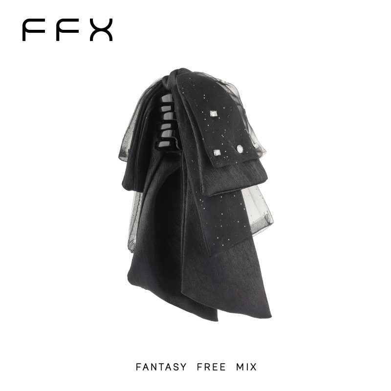 弗弗西FFX[夜曲]多层蝴蝶结飘带马尾抓夹气质后脑勺发夹黑色发饰