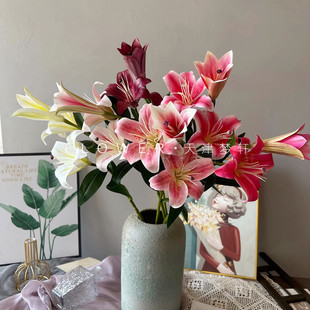 新品 小红书仿真3D打印百合花 开包骨朵婚庆插花家居软装摆件