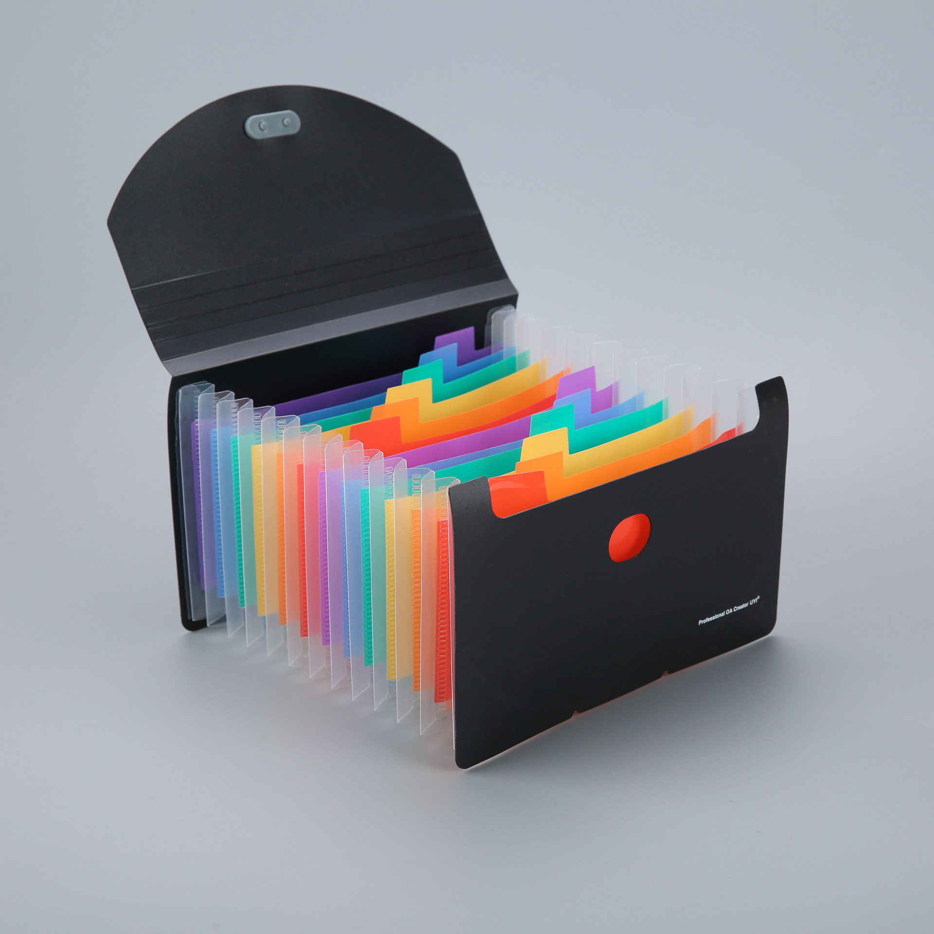 新品 新款A6三边封票据夹13格迷你风琴包PP彩虹内页发票收据收