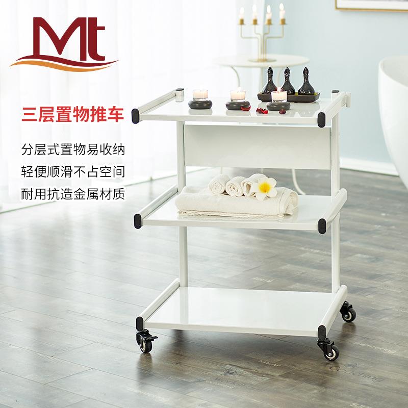 美国金属三层美容推车美发工具车带轮子置物推车落地多层收纳架