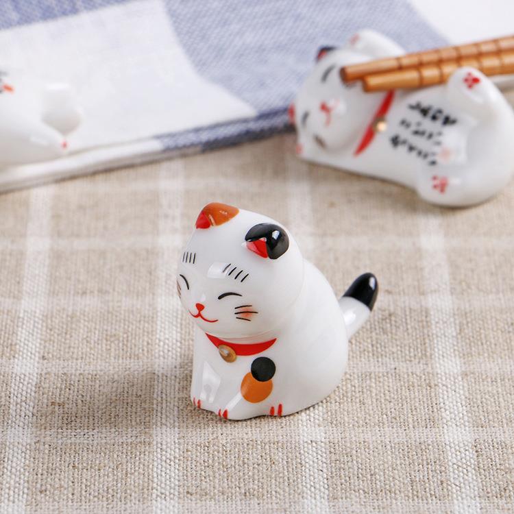 文创 新款ZAKKA日式陶瓷招财猫筷架筷子架陶瓷彩绘小猫 花宠摆件