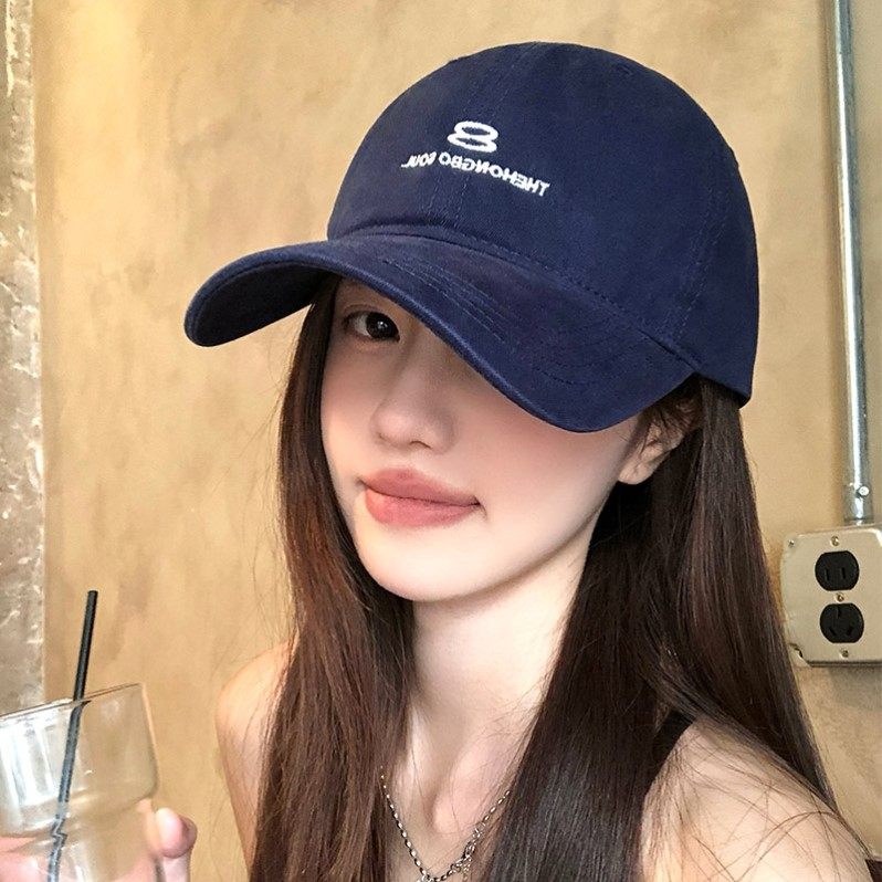 美式字母刺绣宽帽簷鸭舌帽女弯檐大脸显脸小帽子覆古水洗棉棒球帽