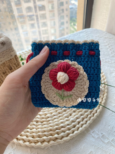 复古靛蓝手工编织束口零钱包卡包diy材料包自制送女友闺蜜礼物