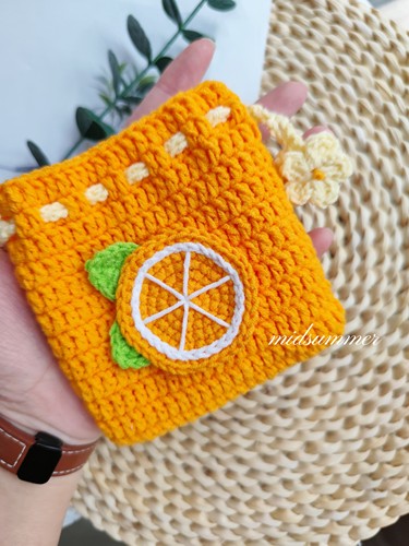 DIY手工编织毛线钩织束口包可爱diy礼物桔子水果零钱袋材料包小包