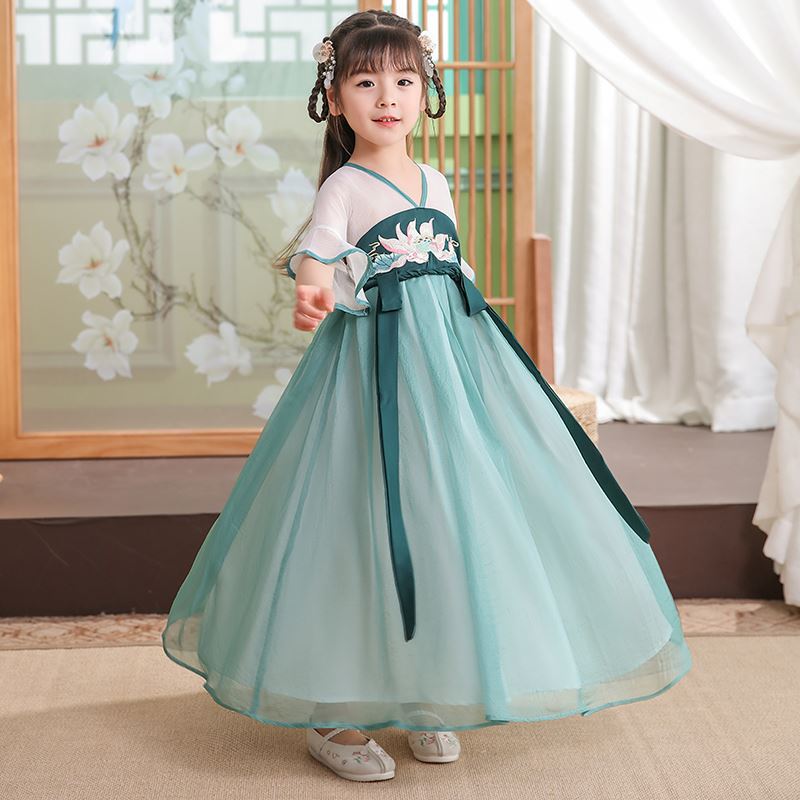 汉服女童2023年新款夏季荷花连衣裙中国风儿童襦裙古装可爱女宝宝