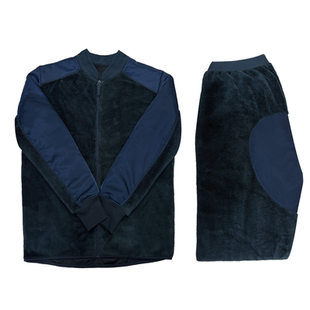 藏青色珊瑚绒抗静电秋冬抓绒绒衣裤套装保暖
