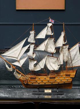 欧式实木帆船模型地中海风格胜利号一帆风顺别墅客厅装饰品工艺品