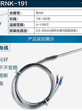 WRNK-191K型铠p装热电偶 测温度探头E型J型针式温度传感器可弯曲