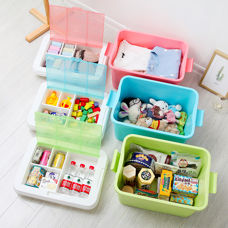 双层加厚塑料收纳箱整理箱 有盖收纳盒衣服N被子置物周转储物箱子