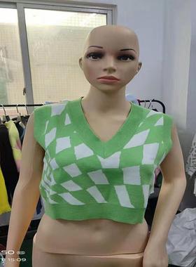 women for vest vest short colorblocked diamond knitted