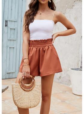 High waist elasticated shorts with pockets