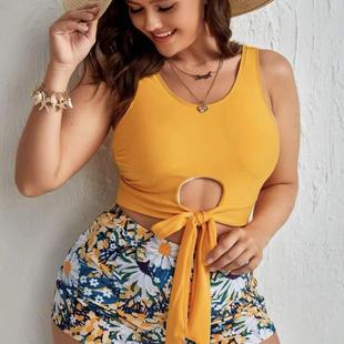 candy large color tropical leaves split swimsuit size