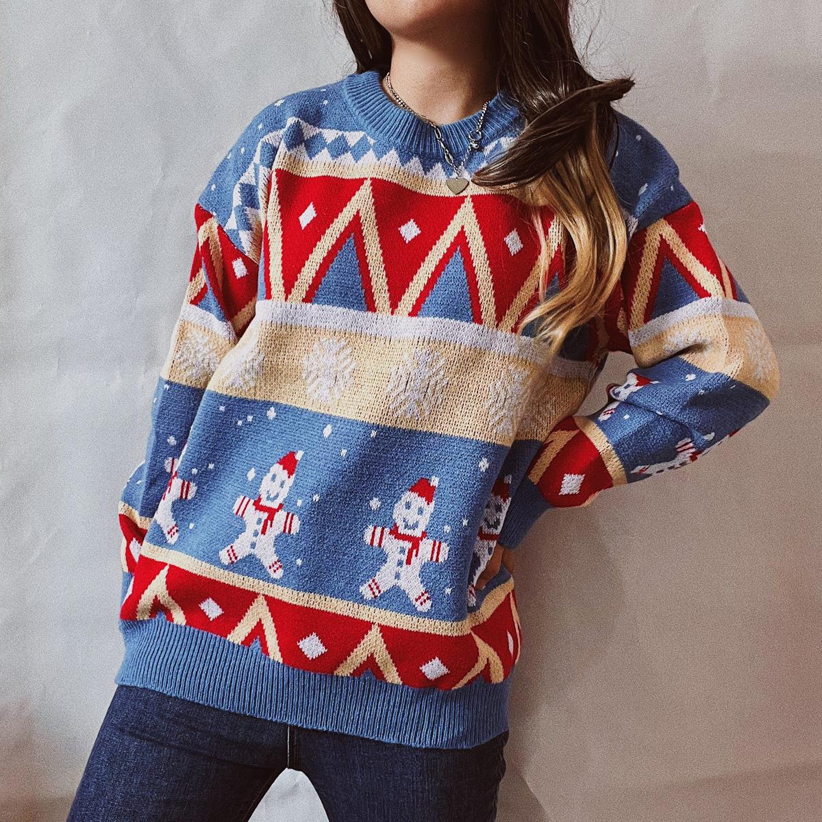 Pullover Christmas Theme Neck Sleeve Sweater Casual Round