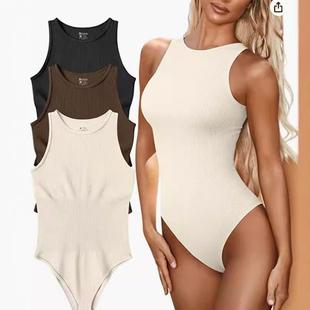 solid knit ribbed bodysuits women summer outfit spaghetti