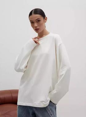 Combed cotton solid color long-sleeved T-shirt womens loose