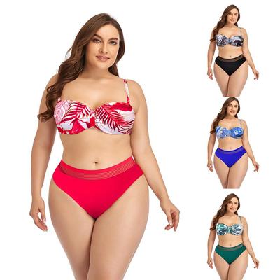 Plus Size Swimwear Bikini Floral Two-Piece High Waist