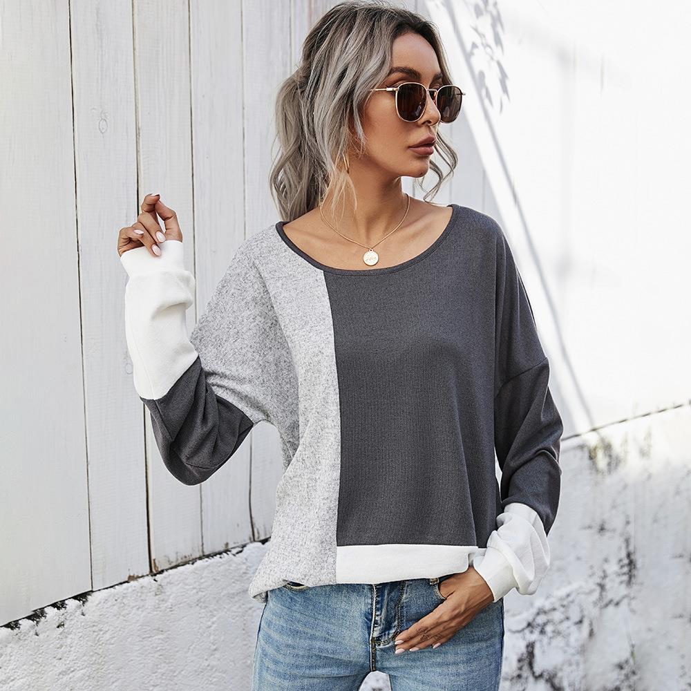 urban color sports pullover casual round simple blue Solid