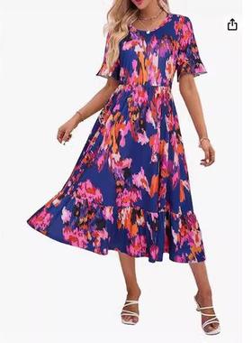 Flowy Dress Short Pockets with Round Layered Casual Beach