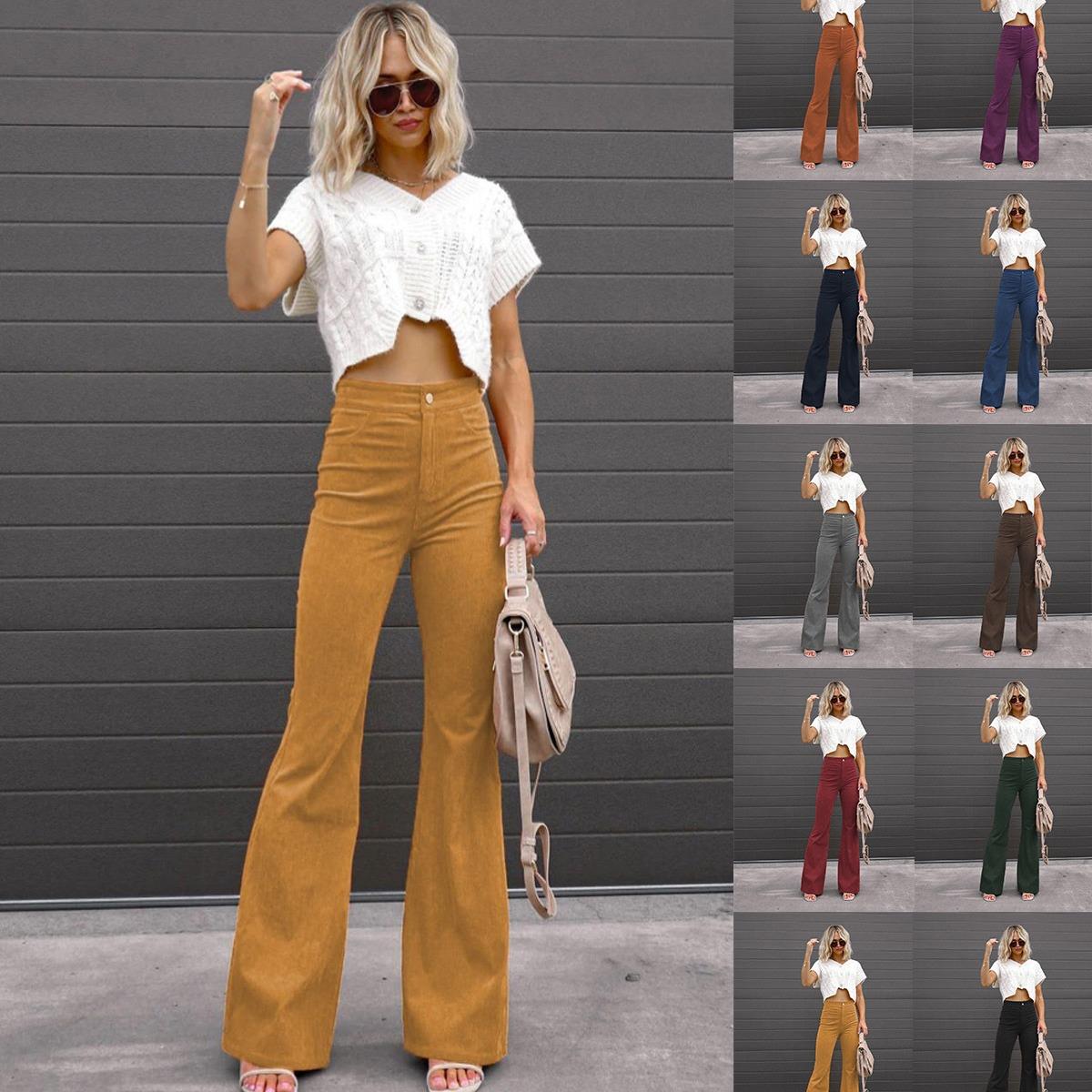 pants casual waist high pants flared trousers womens