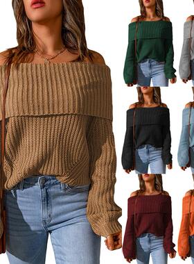 Sweater womens clothing one shoulder off solid color loose