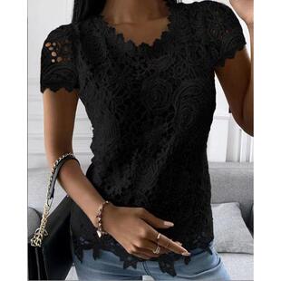 Sleeve Tops Lace Ladies Women Short Shirt