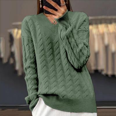 twisted solid sweater color sleeve knitted pullover long