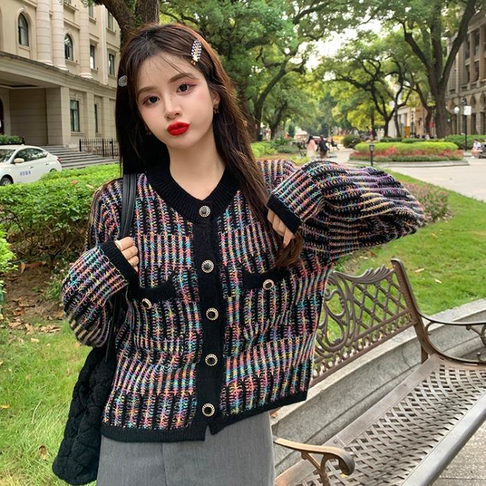 Striped knitted cardigan for women elegant preppy style