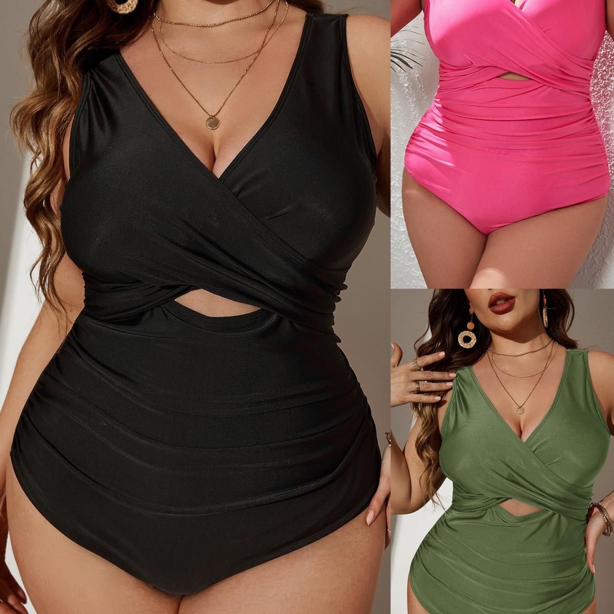 Sexy one-piece swimsuit multi-color solid color large size