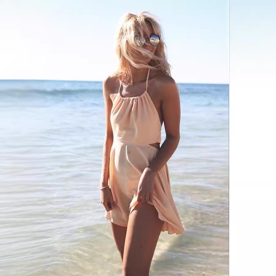 Bikini outerwear seaside vacation beige halter neck