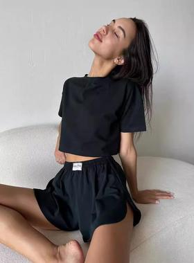 Jogging sports style suit short-sleeved top wide-leg pants