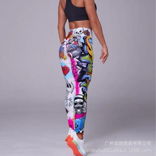 red and white daisies leggings sexy floral print fitness