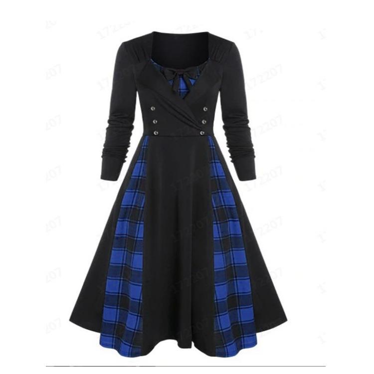 clothing winter fall women for dress -line panel plaid