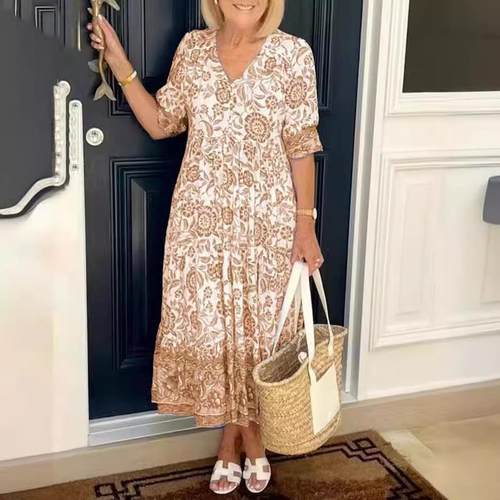 loose size floral skirt seaside beach V-neck long Large