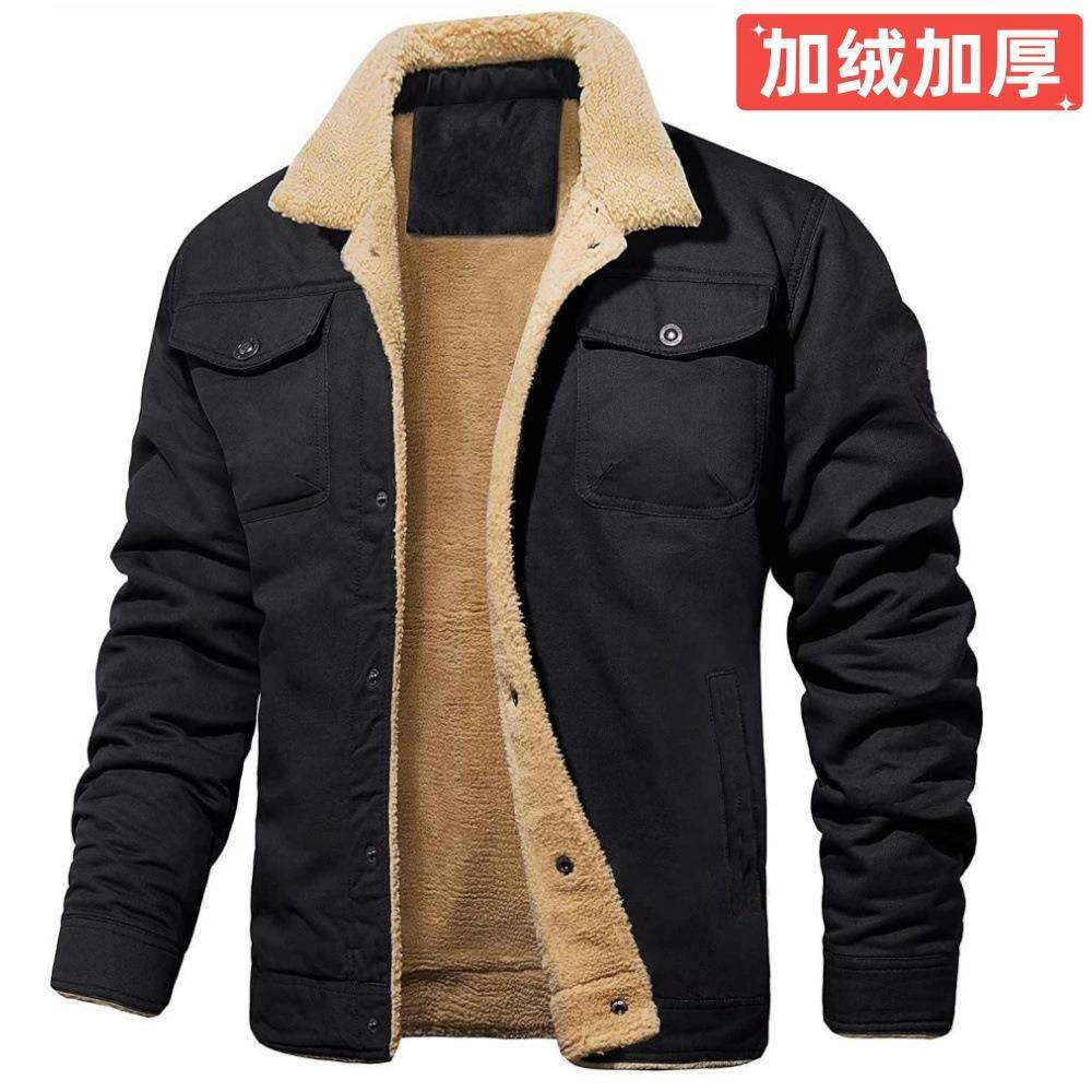 New mens jacket plus velvet cotton workwear casual jacket