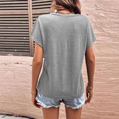 Womens Loose Casual Collar Solid Color T-Shirt Short