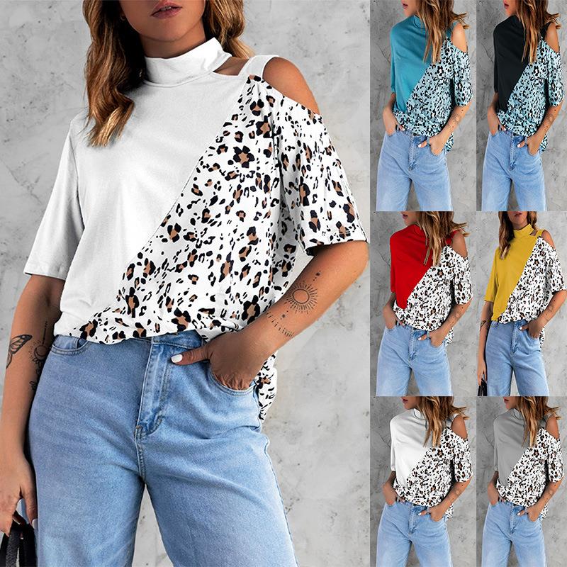 Womens Loose Round Neck T-Shirt Leopard Print Casual