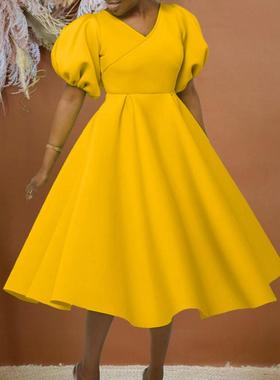 Women's Fashion V Neck Plus Size Gown Dress