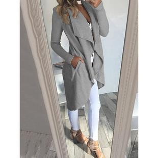 women for coat trench long fit slim lapel color solid