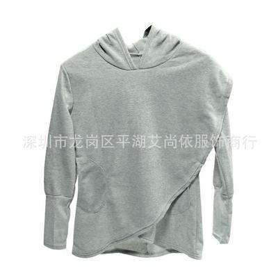 Long Sleeve Fleece Women's Top Irregular Hooded Sweatshirt