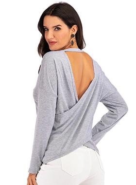 Womens solid color backless tops loose solid color