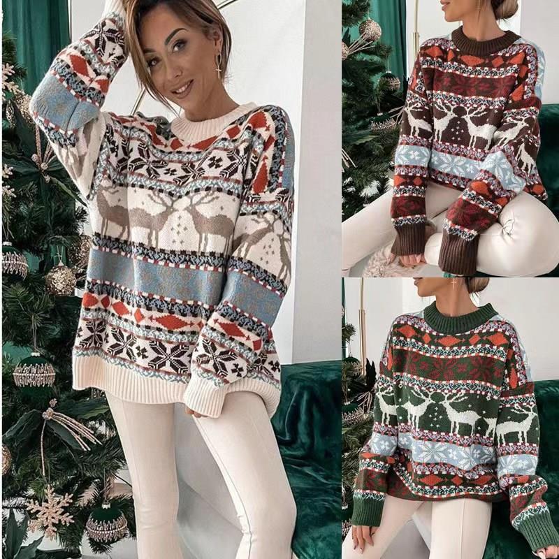 theme christmas color five loose neck round sleeve