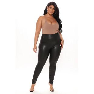pants skinny size black plus solid high leather waist