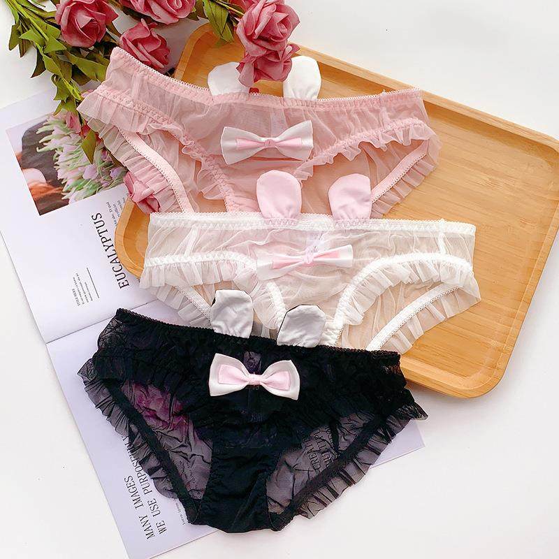 Mesh bunny girls underwear cute pink bow rabbit ears