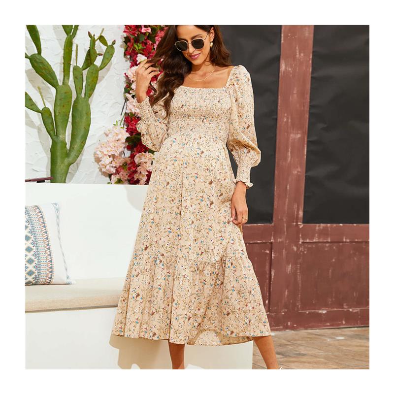 Maternity chiffon dress small floral dress long sleeve