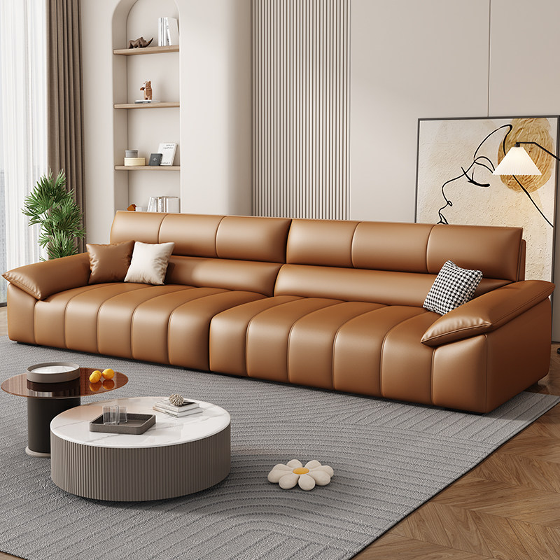 索菲亚官方极简真皮沙发组合客厅奶油风简约小户型意式直排四人家