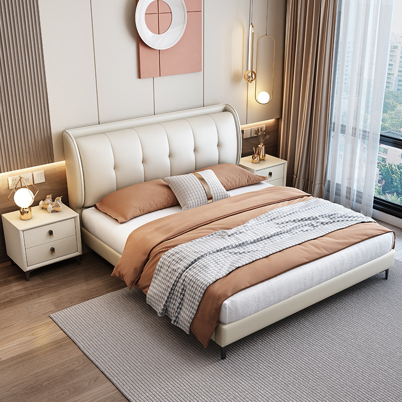 索菲亚官方真皮床现代简约轻奢大床双人主卧高端大气2024新款皮艺