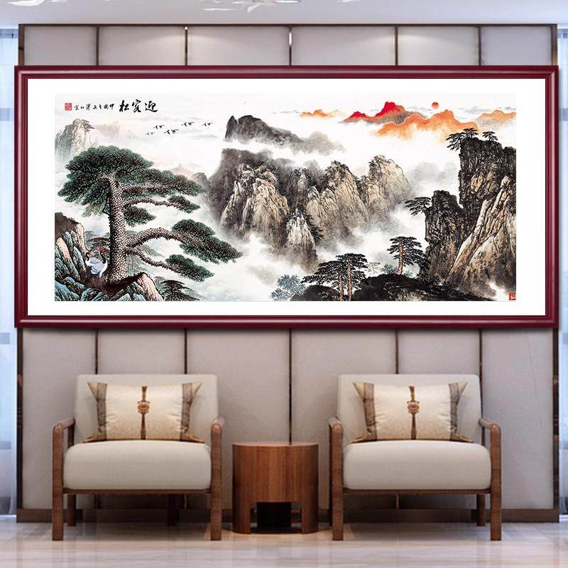客厅装饰画高级感大气迎客松国画山水画办公室酒店大堂软装挂画