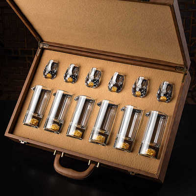 轻奢白酒杯套装高档金箔水晶礼盒